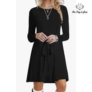 Popyoung Long Sleeve Tie Waist Casual Swing Dress Size XL